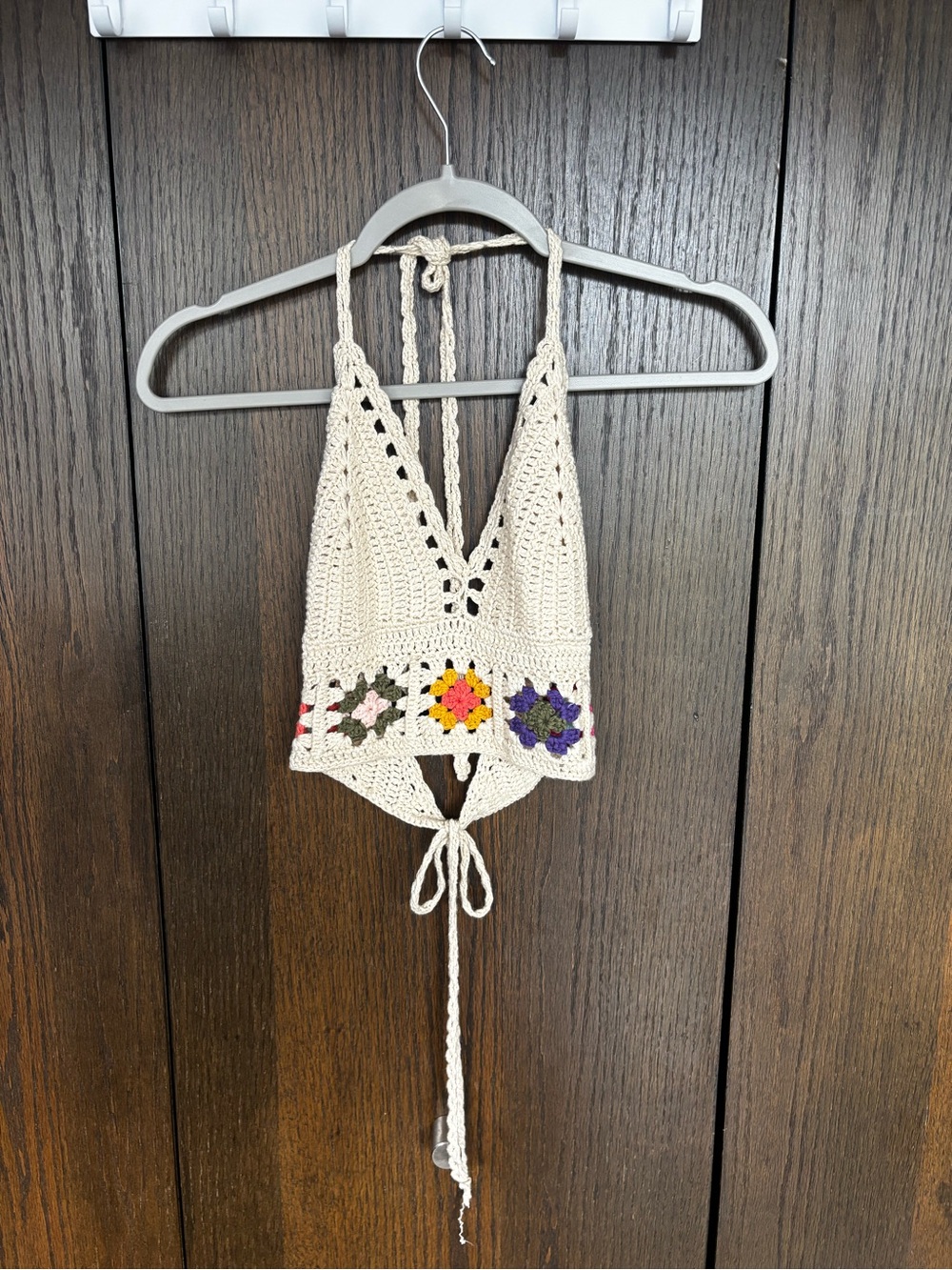Crocheted Cream Tie-Back Flower Power Top